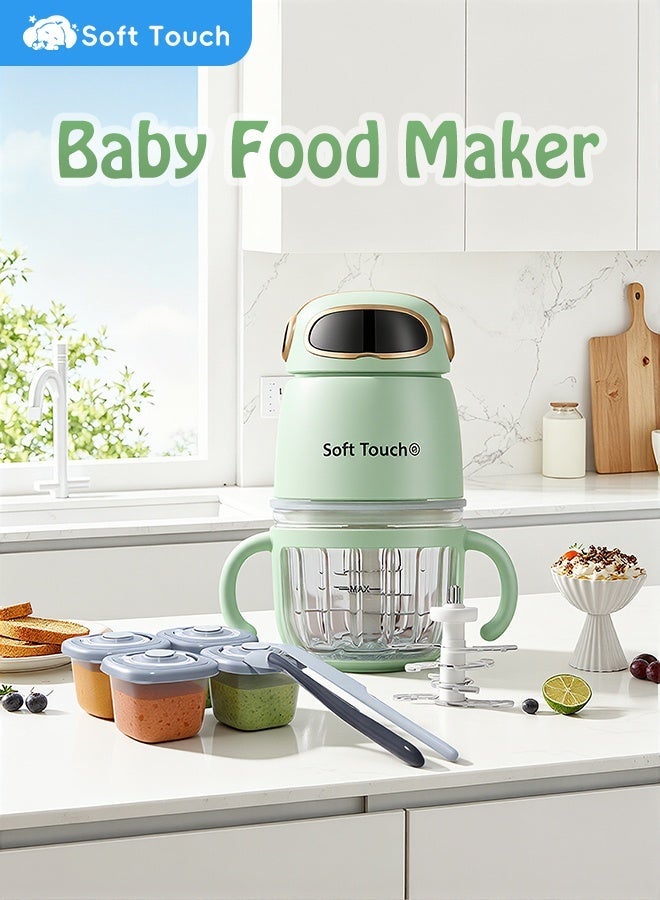 Soft Touch 300ml Portable Baby Food Maker, Baby Food Processor Set with 2 Blades, Baby Food Blender for Baby Puree, Fruit, Meat, Vegatable, Baby Food Storage Containers, Baby Feeding Essentials Gift - Image 1